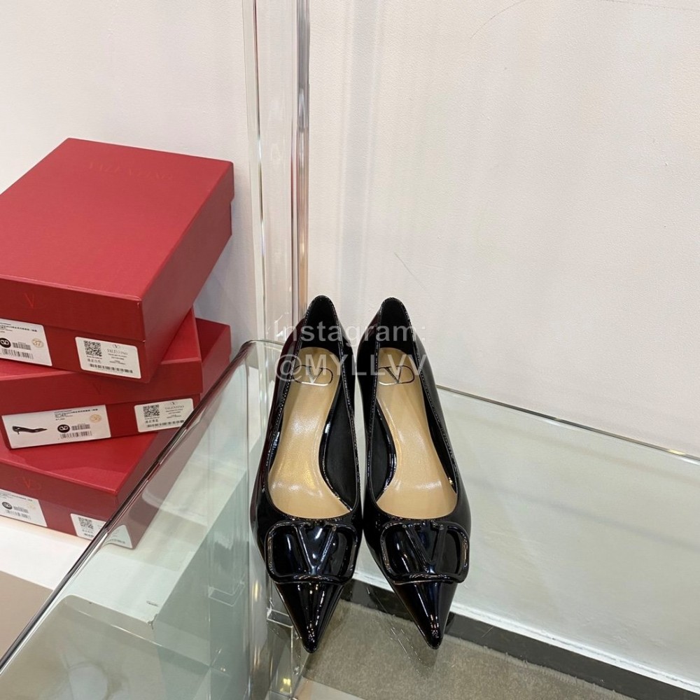 Valentino V Patent Leather Button Pointed Black High Heels
