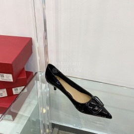Valentino V Patent Leather Button Pointed Black High Heels