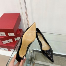 Valentino V Patent Leather Button Pointed Black High Heels