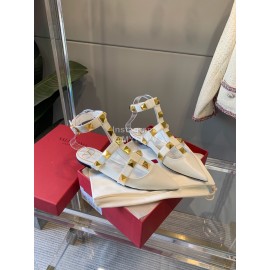 Valentino White New Pointed Flat Heel Sandals For Women