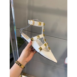 Valentino White New Pointed Flat Heel Sandals For Women