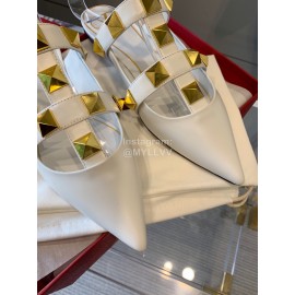 Valentino White New Pointed Flat Heel Sandals For Women