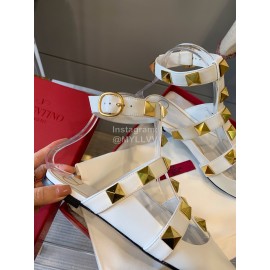 Valentino White New Pointed Flat Heel Sandals For Women