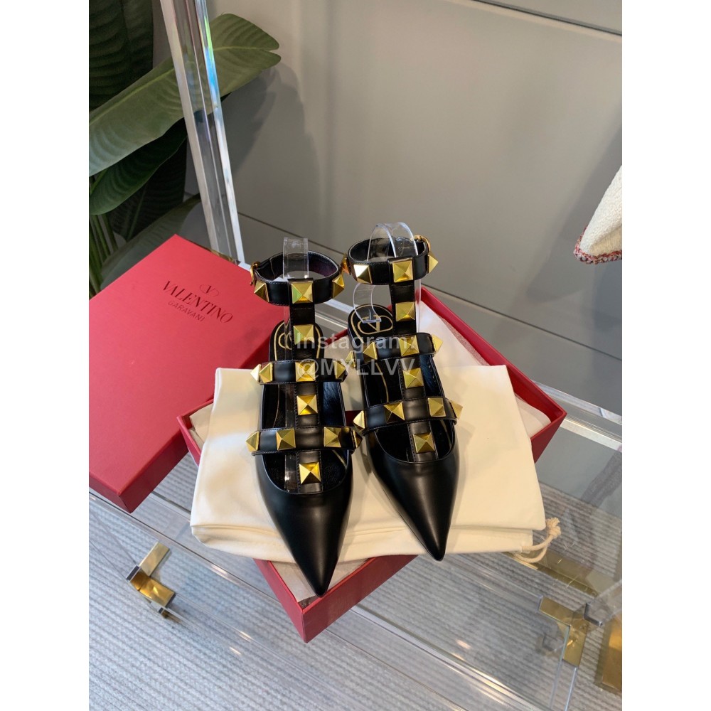 Valentino Black New Pointed Flat Heel Sandals For Women