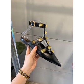 Valentino Black New Pointed Flat Heel Sandals For Women