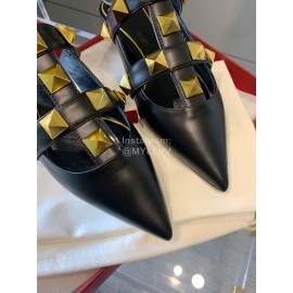 Valentino Black New Pointed Flat Heel Sandals For Women