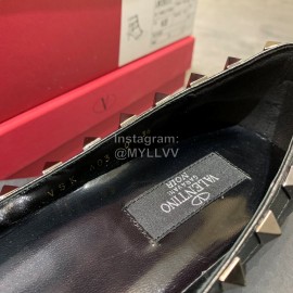 Valentino Riveted Pointed Flat Heel Leather Shoes Black