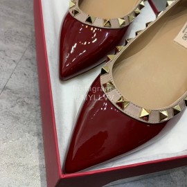 Valentino Riveted Pointed Flat Heel Leather Shoes Wine Red