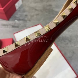 Valentino Riveted Pointed Flat Heel Leather Shoes Wine Red