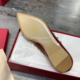 Valentino Riveted Pointed Flat Heel Leather Shoes Wine Red