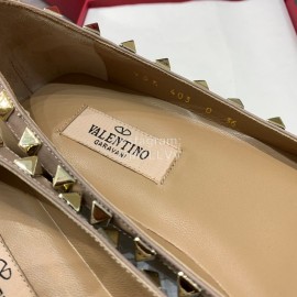 Valentino Riveted Pointed Flat Heel Leather Shoes Khaki