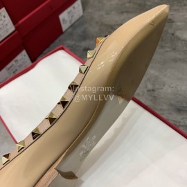 Valentino Riveted Pointed Flat Heel Leather Shoes Khaki