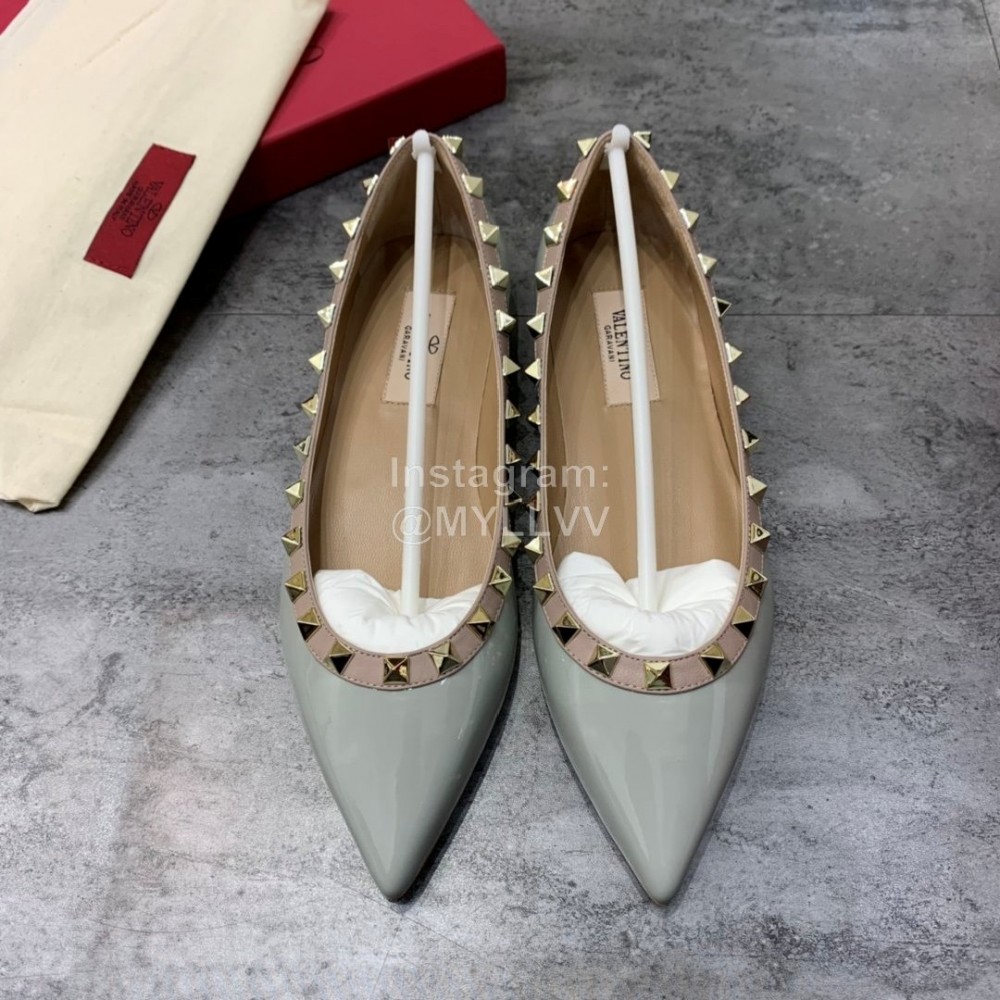 Valentino Riveted Pointed Flat Heel Leather Shoes Blue
