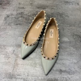 Valentino Riveted Pointed Flat Heel Leather Shoes Blue