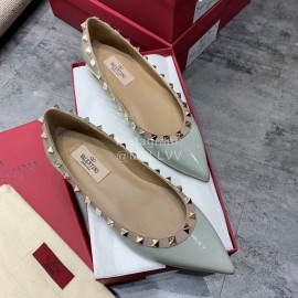 Valentino Riveted Pointed Flat Heel Leather Shoes Blue