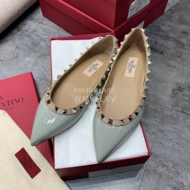 Valentino Riveted Pointed Flat Heel Leather Shoes Blue