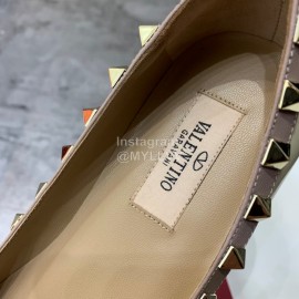 Valentino Riveted Pointed Flat Heel Leather Shoes Beige