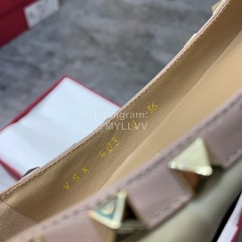 Valentino Riveted Pointed Flat Heel Leather Shoes Beige