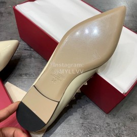 Valentino Riveted Pointed Flat Heel Leather Shoes Beige