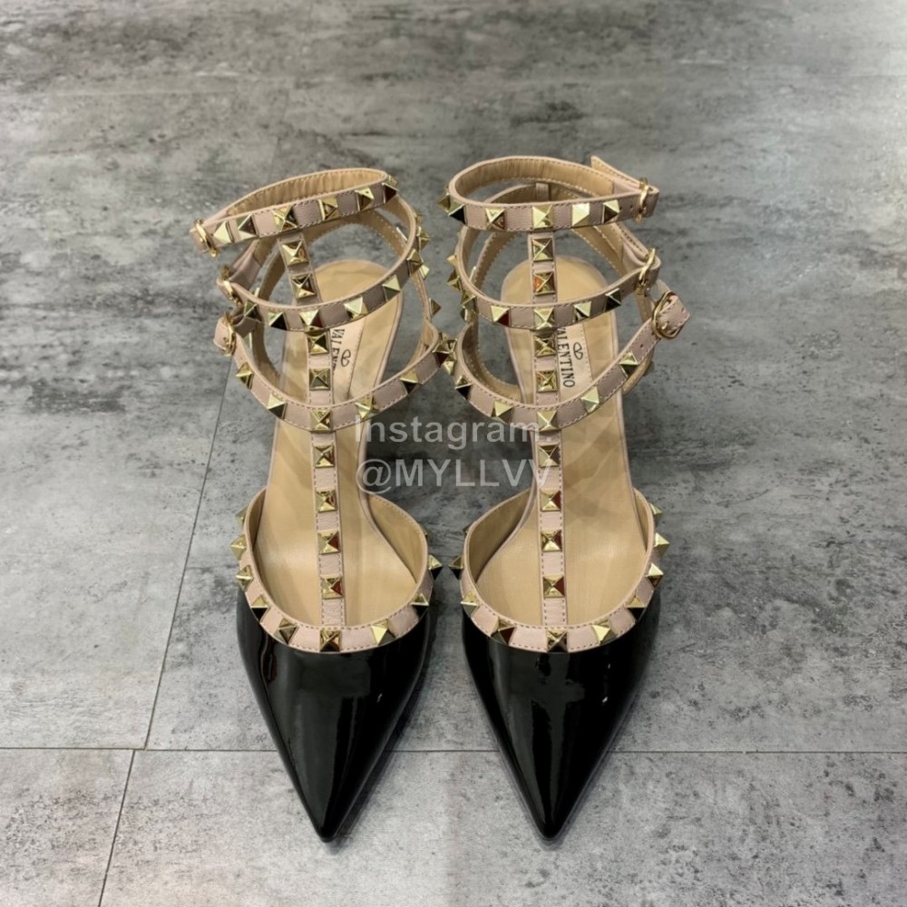 Valentino Fashion Rivet Pointed High Heels Sandals Black