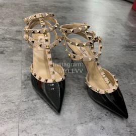 Valentino Fashion Rivet Pointed High Heels Sandals Black