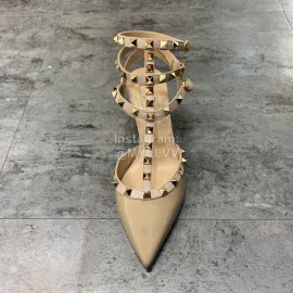 Valentino Fashion Rivet Pointed High Heels Sandals Khaki