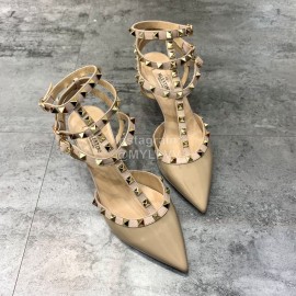 Valentino Fashion Rivet Pointed High Heels Sandals Khaki