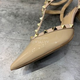 Valentino Fashion Rivet Pointed High Heels Sandals Khaki