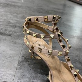 Valentino Fashion Rivet Pointed High Heels Sandals Khaki