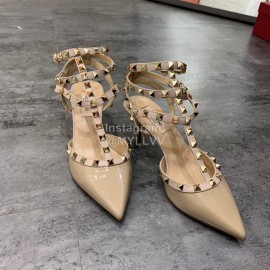 Valentino Fashion Rivet Pointed High Heels Sandals Khaki