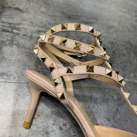 Valentino Fashion Rivet Pointed High Heels Sandals Khaki