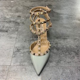 Valentino Fashion Rivet Pointed High Heels Sandals Blue