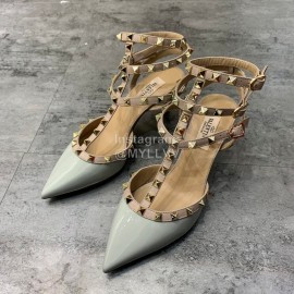 Valentino Fashion Rivet Pointed High Heels Sandals Blue