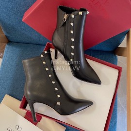 Valentino Classic Rivet High Heeled Black Calfskin Boots