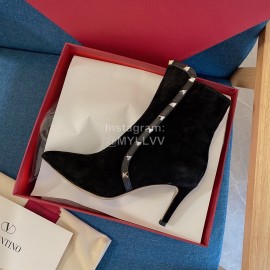 Valentino Classic Rivet High Heeled Velvet Boots