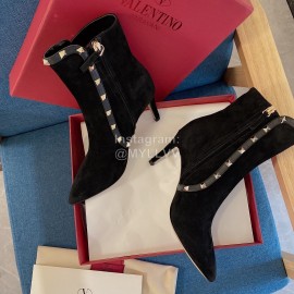 Valentino Classic Rivet High Heeled Velvet Boots