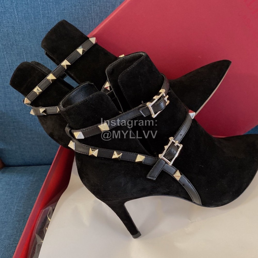Valentino Classic Rivet High Heeled Black Velvet Boots