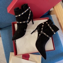 Valentino Classic Rivet High Heeled Black Velvet Boots