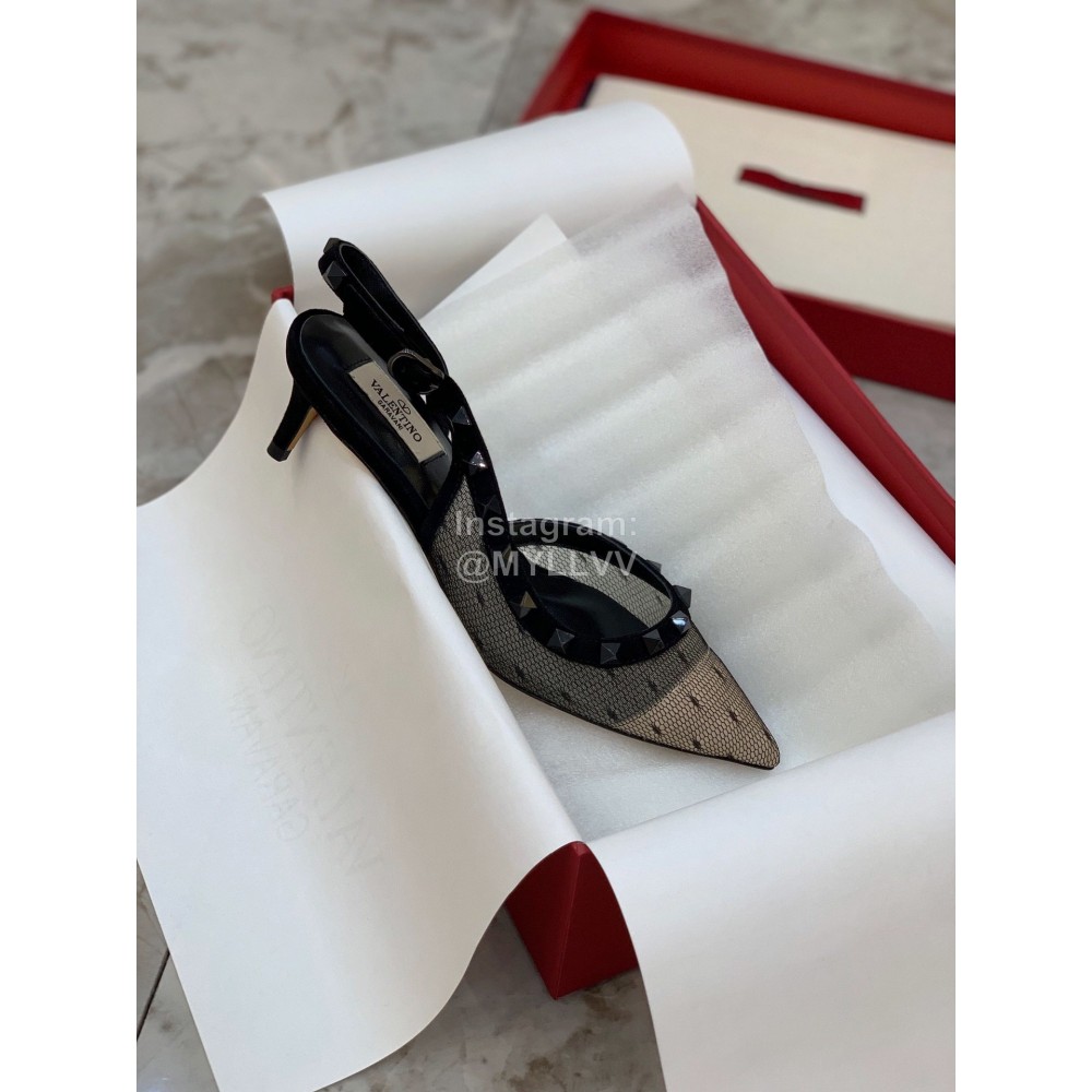 Valentino Black Mesh Rivet High Heels For Women