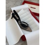 Valentino Black Mesh Rivet High Heels For Women