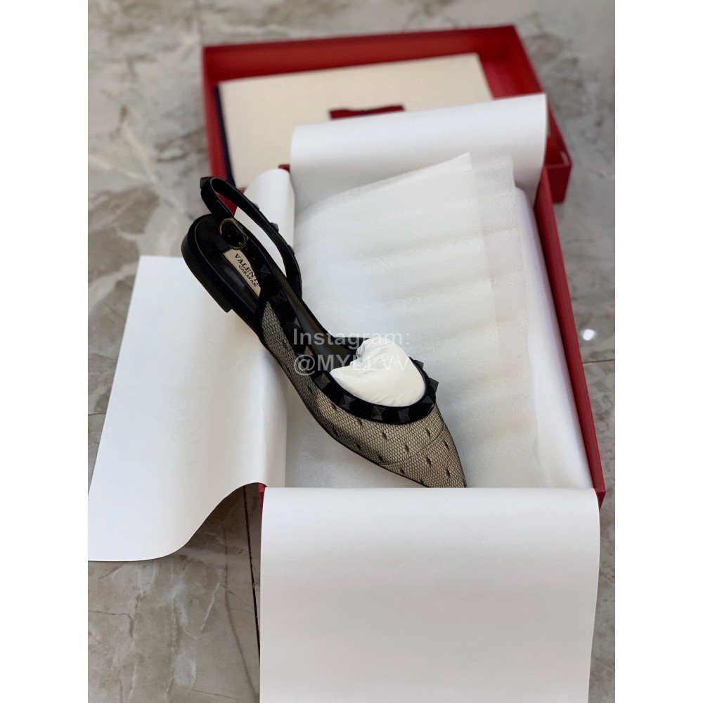Valentino Black Mesh Riveted Flat Heel Sandals