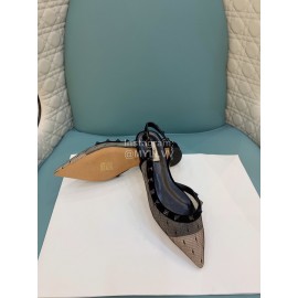 Valentino Black Mesh Riveted Flat Heel Sandals