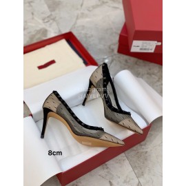 Valentino Fashion Mesh Rivet High Heels For Women Black
