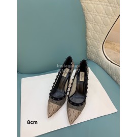 Valentino Fashion Mesh Rivet High Heels For Women Black