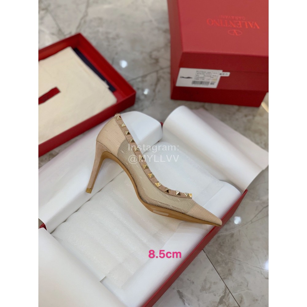 Valentino Fashion Mesh Rivet High Heels For Women Khaki