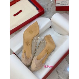 Valentino Fashion Mesh Rivet High Heels For Women Khaki