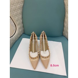 Valentino Fashion Mesh Rivet High Heels For Women Khaki