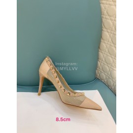 Valentino Fashion Mesh Rivet High Heels For Women Khaki