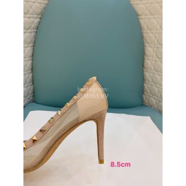 Valentino Fashion Mesh Rivet High Heels For Women Khaki
