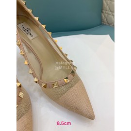 Valentino Fashion Mesh Rivet High Heels For Women Khaki